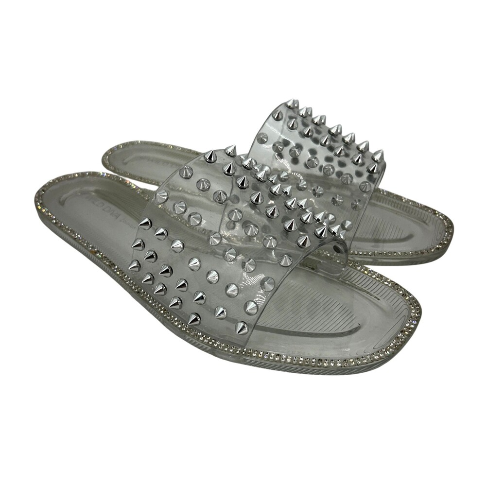 Wild Diva Lounge Sandals Shoes Womens Size 8 Jacelyn-03 Clear Studded Slide